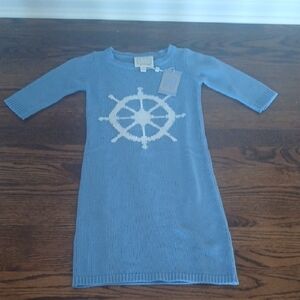 Sail to Sable Light Blue Knit Dress with White Ship Wheel